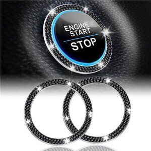 Car Start Button Bling Rhinestone Diamond Engine Button Ring 2-Pack Double Black